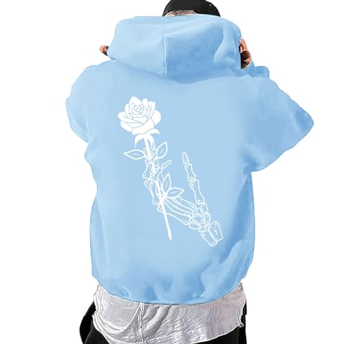 Zofedap Hoodie Herren Beidseitig Bedrucken Kapuzenpullover Männer Y2K Kapuzenpulli mit Backprint Blumen Streetwear Sweatjacke Sweatshirt Langarmshirt Frühling Herbst Winter von Zofedap