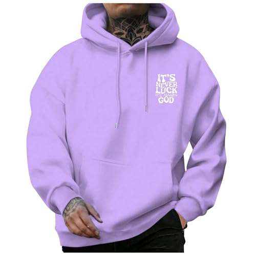Zofedap Hoodie Herren Oversize Backprint Kapuzenpullover Sprüche Sweatshirt mit Kapuze Hoody Langarmshirt Kapuzenjacke Streetwear Y2K Sweatjacke Kapuzenpulli Männer - IT S Never Luck IT S Always GOD von Zofedap