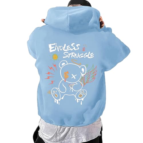 Zofedap Hoodie Herren Oversize Backprint Kapuzenpullover Sweatshirt mit Kapuze Hoody Langarmshirt Bären Drucken Kapuzenjacke Streetwear Y2K Sweatjacke Kapuzenpulli Männer - Endless Struggle von Zofedap