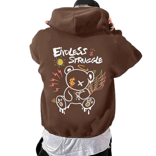 Zofedap Hoodie Herren Oversize Backprint Kapuzenpullover Sweatshirt mit Kapuze Hoody Langarmshirt Bären Drucken Kapuzenjacke Streetwear Y2K Sweatjacke Kapuzenpulli Männer - Endless Struggle von Zofedap