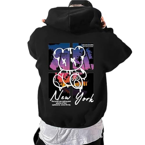 Zofedap Hoodie Herren Oversize Backprint Kapuzenpullover Sweatshirt mit Kapuze Hoody Langarmshirt Bären Drucken Kapuzenjacke Streetwear Y2K Sweatjacke Kapuzenpulli Männer - Endless Struggle von Zofedap