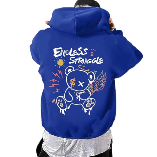 Zofedap Hoodie Herren Oversize Backprint Kapuzenpullover Sweatshirt mit Kapuze Hoody Langarmshirt Bären Drucken Kapuzenjacke Streetwear Y2K Sweatjacke Kapuzenpulli Männer - Endless Struggle von Zofedap