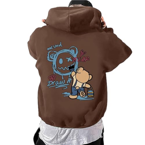 Zofedap Hoodie Herren Oversize Backprint Kapuzenpullover Sweatshirt mit Kapuze Hoody Langarmshirt Bären Drucken Kapuzenjacke Streetwear Y2K Sweatjacke Kapuzenpulli Männer - Endless Struggle von Zofedap