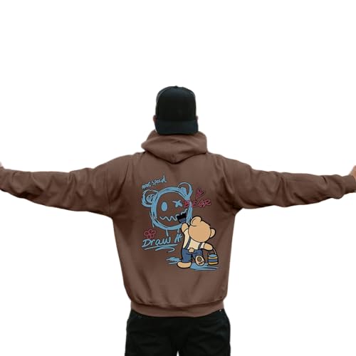 Zofedap Hoodie Herren Oversize Backprint Kapuzenpullover Sweatshirt mit Kapuze Hoody Langarmshirt Bären Printed Kapuzenpulli Streetwear Y2K Sweatjacke Männer - Most Speed, Draw it, Bear von Zofedap