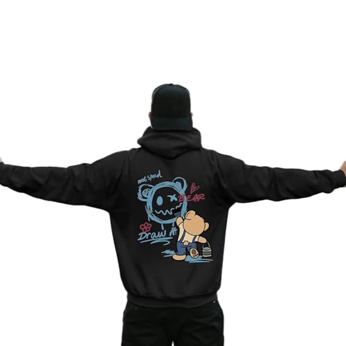 Zofedap Hoodie Herren Oversize Backprint Kapuzenpullover Sweatshirt mit Kapuze Hoody Langarmshirt Bären Printed Kapuzenpulli Streetwear Y2K Sweatjacke Männer - Most Speed, Draw it, Bear von Zofedap