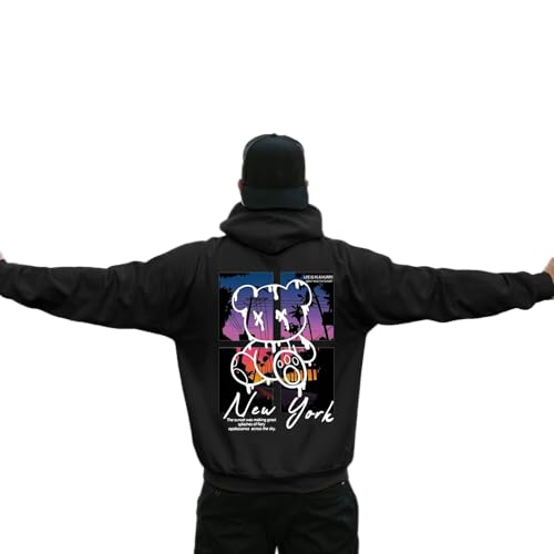 Zofedap Hoodie Herren Oversize Backprint Kapuzenpullover Sweatshirt mit Kapuze Hoody Langarmshirt Bären Printed Kapuzenpulli Streetwear Y2K Sweatjacke Männer - Most Speed, Draw it, Bear von Zofedap