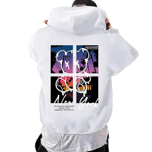 Zofedap Kapuzenpullover Herren Oversize Backprint Hoodie Hoody Sweatshirt mit Kapuze Langarmshirt Bären Muster Kapuzenjacke Streetwear Y2K Sweatjacke Männer - Life is A Hurry，Dont Miss The Sunset von Zofedap