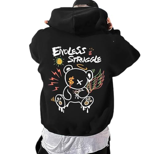 Zofedap Kapuzenpullover Herren Oversize Backprint Hoodie Hoody Sweatshirt mit Kapuze Langarmshirt Bären Muster Kapuzenjacke Streetwear Y2K Sweatjacke Männer - Life is A Hurry，Dont Miss The Sunset von Zofedap