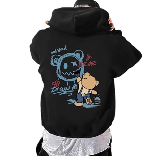 Zofedap Kapuzenpullover Herren Oversize Backprint Hoodie Sweatshirt mit Kapuze Hoody Langarmshirt Bären Printed Kapuzenpulli Streetwear Y2K Sweatjacke Männer - Most Speed, Draw it, Bear von Zofedap