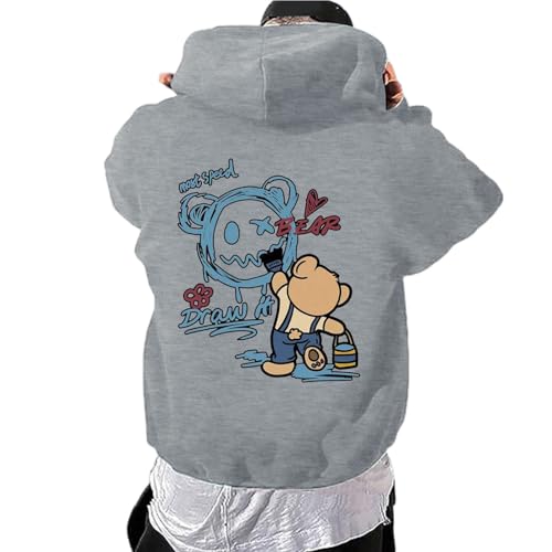 Zofedap Kapuzenpullover Herren Oversize Backprint Hoodie Sweatshirt mit Kapuze Hoody Langarmshirt Bären Printed Kapuzenpulli Streetwear Y2K Sweatjacke Männer - Most Speed, Draw it, Bear von Zofedap
