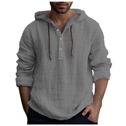 Zofedap Leinenhemd Herren Langarm mit Kapuze Sommer Hoodie Dünn Hawaii Hemd Männer Einfarbig Lässig Sommerhemd Freizeithemden Langarmshirt Linen Kapuzenhemd von Zofedap