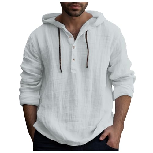 Zofedap Leinenhemd Herren Langarm mit Kapuze Sommer Hoodie Dünn Hawaii Hemd Männer Einfarbig Lässig Sommerhemd Freizeithemden Langarmshirt Linen Kapuzenhemd von Zofedap