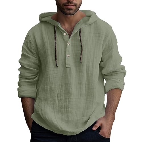 Zofedap Leinenhemd Herren Langarm mit Kapuze Sommer Hoodie Dünn Hawaii Hemd Männer Einfarbig Lässig Sommerhemd Freizeithemden Langarmshirt Linen Kapuzenhemd von Zofedap