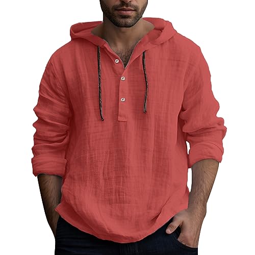 Zofedap Leinenhemd Herren Langarm mit Kapuze Sommer Hoodie Dünn Hawaii Hemd Männer Einfarbig Lässig Sommerhemd Freizeithemden Langarmshirt Linen Kapuzenhemd von Zofedap