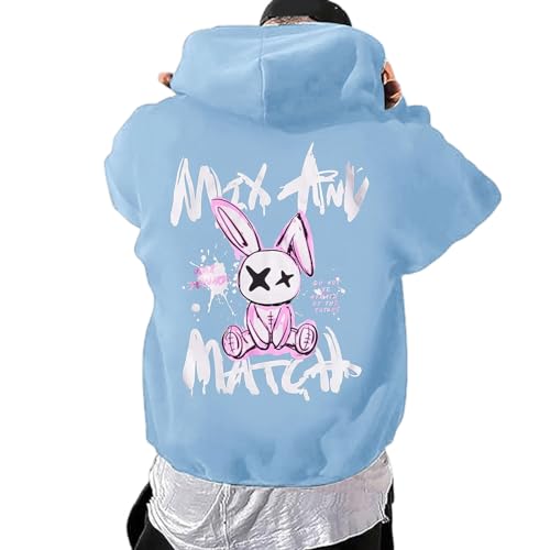 Zofedap Oversized Kapuzenpullover Herren Backprint Hoodie Sweatshirt mit Kapuze Vintage Langarmshirt Hasen Druck Kapuzenjacke Streetwear Y2K Sweatjacke Kapuzenpulli Männer - Mix ANV Match von Zofedap