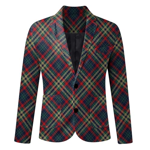 Zofedap Sakko Kariert Herren Retro Slim Fit Anzugjacke Blazer Karo Anzüge Freizeit Business Outwear Mantel Männer mit Knöpfen Taschen von Zofedap