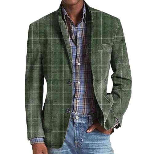 Zofedap Sakko Kariert Herren Retro Slim Fit Anzugjacke mit 2 Knöpfen Taschen Blazer Karo Anzüge Business Freizeit Outwear Mantel Männer von Zofedap