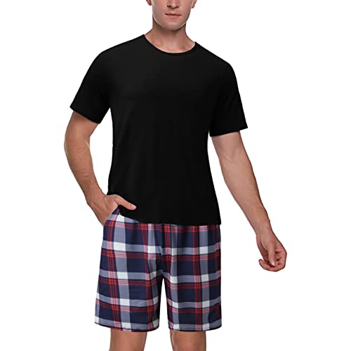 Zofedap Schlafanzug Herren Kurz Pyjama Set mit Kurzarm und Schlafshorts Kariert Sommerpyjamas Nachtwäsche Oberteile Hausanzug Pyjamahose Schlafanzüge Socken 27 30 Jungen von Zofedap