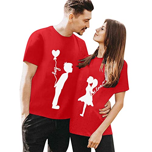 Zofedap Valentinstag Oberteile Partner Kurzarm T Shirt Elegant mit Valentine's Day Motiv Tops Sportshirt Pullover Valentinstagsgeschenk für Frauen und Männer Couple-Shirt Kleid von Zofedap