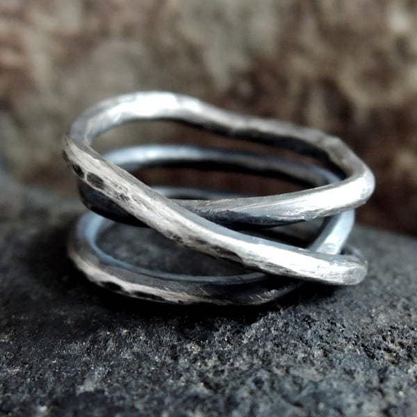 Oxidierter Sterling Silber Bandring - Gehämmert Breiter Ring Oxidierter Sterling Silber Bandring - Gehämmert Breiter Ring von ZofiaGladysz