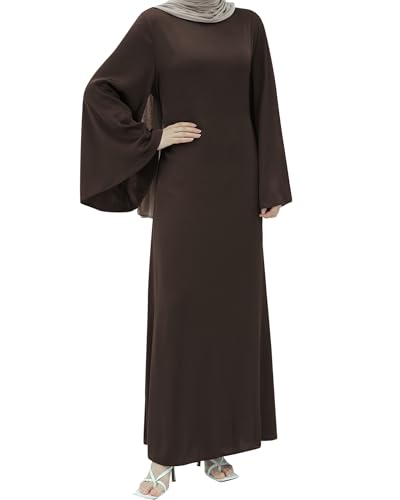 Zofocy Modische Damen Abaya mit Glockenärmeln, tailliertem Rücken & Uni-Farbe Elegantes muslimisches Maxikleid von Zofocy