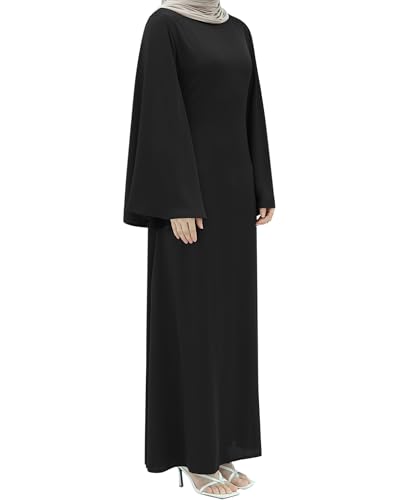 Zofocy Modische Damen Abaya mit Glockenärmeln, tailliertem Rücken & Uni-Farbe Elegantes muslimisches Maxikleid von Zofocy