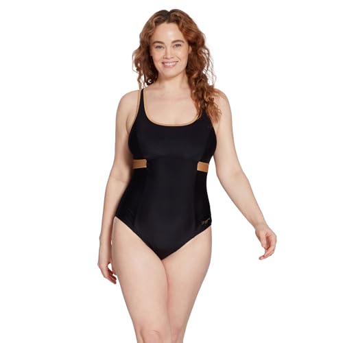 Zoggs Damen Dakota Crossback Women Badeanzug, schwarz/Gold, 44 von Zoggs