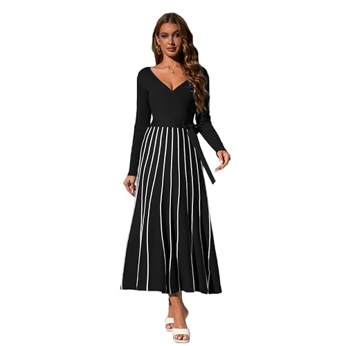 Damen 2025 Frühling Herbst V-Ausschnitt Wickelkleid, Langarm Strickkleid mit Bindegürtel, Hohe Taille A-Linien Midi Kleid, Casual Strickkleid Damen Frühling Herbst Damen 2025 Frühling Herbst V-Ausschnitt Wickelkleid, Langarm Strickkleid mit Bindegürtel, Hohe Taille A-Linien Midi Kleid, Casual Strickkleid Damen Frühling Herbst von Zoifada