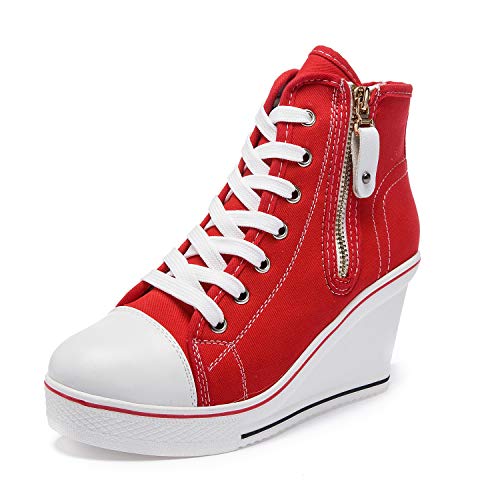 Zoifada Damen Canvas Keilabsatz Schuhe Sneaker mit Absatzhöhe Trunschuhe für Sport Freizeit Laufschuhe mehrere Farben Rot,35 Zoifada Damen Canvas Keilabsatz Schuhe Sneaker mit Absatzhöhe Trunschuhe für Sport Freizeit Laufschuhe mehrere Farben Rot,35 von Zoifada