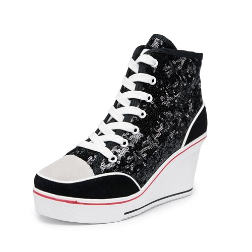 Zoifada Damen Keilabsatz Schuhe Canvas Sneaker Wedges Freizeitschuhe Turnschuhe Laufschuhe Sportschuhe mit Absatzhöhe 7 cm Größe 35-43 mehrere Farben von Zoifada