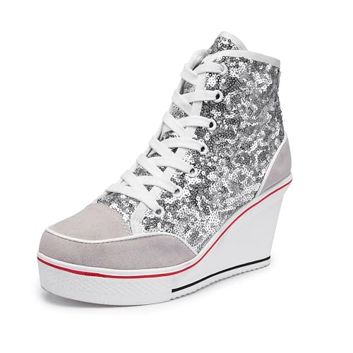 Zoifada Damen Keilabsatz Schuhe Canvas Sneaker Wedges Freizeitschuhe Turnschuhe Laufschuhe Sportschuhe mit Absatzhöhe 7 cm Größe 35-43 mehrere Farben von Zoifada