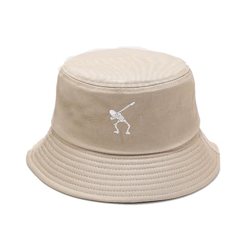 Halloween Bucket Hat Hip Hop Skull Pattern Neutral Bucket Hat Outdoor Fashion Hat Sun Hat Trendy Cool Accessories Embroidery 3D Patternse, kaki, One size von ZoikoM