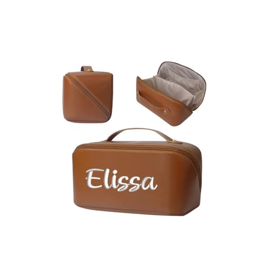 Personalisierte Kosmetiktasche mit Monogramm, individuelle Make-up-Tasche, personalisiertes Geschenk für sie, personalisiertes Geschenk für Brautjungfer, Reise-Make-up-Tasche, Braun, Not customized von ZoikoM