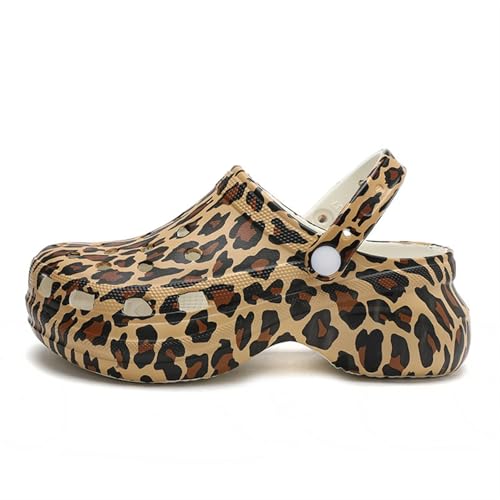 Damen Clog, Wasserdichter Freizeit Clogs, Freizeit Sandalen für Arbeit Gesundheit Küche Pool Strand usw(Leopard,36) von Zolito