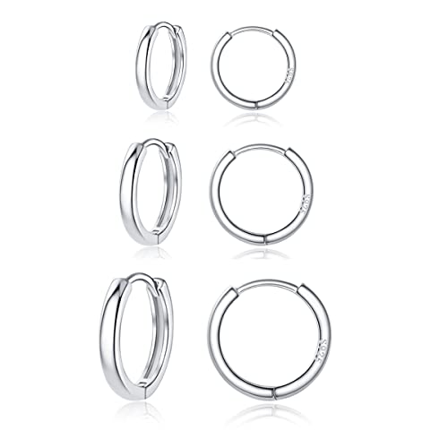 Zolkamery Creolen Silber 925 Ohrringe für Damen, 3 Paare 925 Sterling Silber Creolen Ohrringe Set, Klein Schlafen Huggie Kreolen Creolen Ohrringe, Unisex Silber Creolen Ohrringe Set in 11 13 15mm von Zolkamery