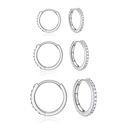 Zolkamery Creolen Silber 925 Ohrringe für Damen, 3 Paare 925 Sterling Silber Creolen Ohrringe Set, Klein Schlafen Huggie Kreolen Creolen Ohrringe, Unisex Silber Creolen Ohrringe Set in 8 10 12mm von Zolkamery