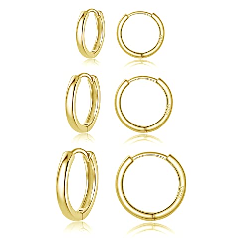 Zolkamery Creolen Silber 925 Ohrringe für Damen, 3 Paare 925 Sterling Silber Gold Creolen Ohrringe Set, Klein Schlafen Huggie Kreolen Creolen Ohrringe, Unisex Silber Creolen Ohrringe Set in 11 13 15mm von Zolkamery