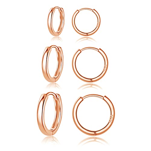 Zolkamery Creolen Silber 925 Ohrringe für Damen, 3 Paare 925 Sterling Silber Rose Gold Creolen Ohrringe Set, Klein Schlafen Huggie Kreolen Creolen Ohrringe, Unisex Creolen Ohrringe Set in 11 13 15mm von Zolkamery