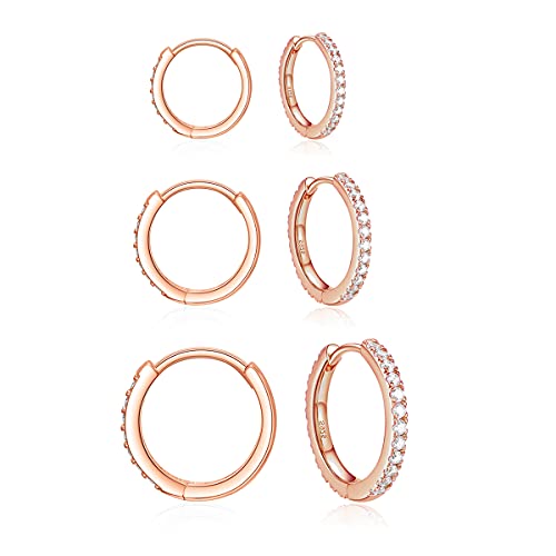 Zolkamery Creolen Silber 925 Ohrringe für Damen, 3 Paare 925 Sterling Silber Rose Gold Creolen Ohrringe Set, Klein Schlafen Huggie Kreolen Creolen Ohrringe, Unisex Creolen Ohrringe Set in 8 10 12mm von Zolkamery