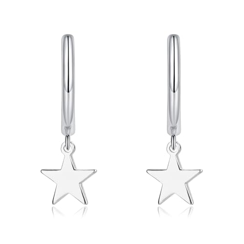 Zolkamery Damen Creolen Ohrringe Hängend, 925 Sterling Silber Ohrhänger, Hypoallergen Stern Anhänger Mit Geschenkbox für Frauen Mädchen von Zolkamery