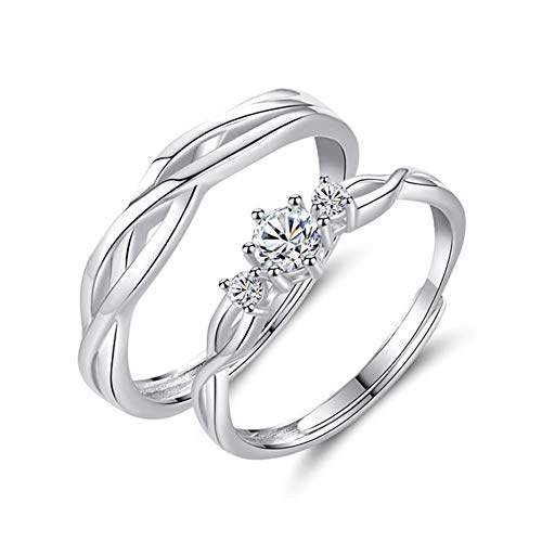 Zolkamery Paar Ringe für Damen & Herren 925 Sterling Silber Offen Einstellbar Partnerringe Verlobungsringe Hochzeitsringe mit Weiß Zirkonia Verstellbar Unisex Bandringe Liebe Geschenk von Zolkamery
