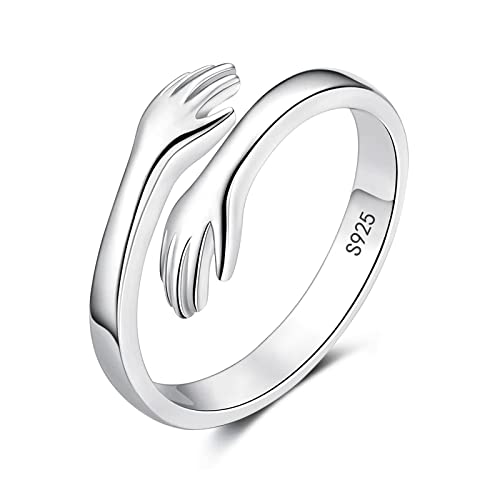 Zolkamery Umarmungsring Silber 925 Damen Ringe, 925 Sterling Silber Umarmung Paare Ringe, Verstellbar Umarmende Hände Trauringe Eheringe Verlobungsring, Unisex Veränderbar Zehenringe Öffnen Ring von Zolkamery