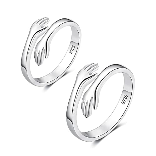 Zolkamery Umarmungsring Silber 925 Damen Ringe, 925 Sterling Silber Umarmung Paare Ringe Set, Verstellbar Umarmende Hände Trauringe Verlobungsring, Silber Unisex Veränderbar Zehenringe Öffnen Ring von Zolkamery