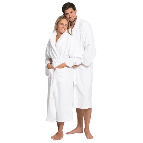 ZOLLNER Bademantel - flauschig und saugstark - Unisex - Größe XXL - weiß - außen aus Polyester und innen aus Baumwoll-Mischgewebe - waschbar bis 95°C - Hotelqualität - Oeko Tex® zertifiziert von ZOLLNER