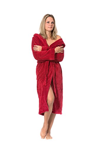ZOLLNER Bademantel für Damen und Herren, Größe XXL, Mikrofaser, weinrot von ZOLLNER