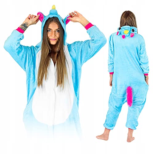ZOLTA Jumpsuit Onesie für Damen und Herren - Sanft Kuschelig Unisex Pyjama - Warme Schlafanzug - Karneval Kostüm Damen oder Herren - Kostüm Einhorn Motiv - Größe 148-160 cm S - Blauer Pegasus von ZOLTA