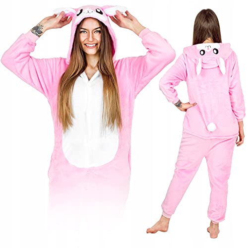 ZOLTA Jumpsuit Onesie für Damen und Herren - Sanft Kuschelig Unisex Pyjama - Warme Schlafanzug - Karneval Kostüm Damen oder Herren - Kostüm Einhorn Motiv - Größe 148-160 cm S - Hase von ZOLTA