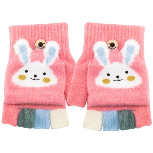 Kinder Fingerlose Handschuhe Winter Warm Convertible Flip Top Handschuhe Weiches Strickfutter und elastische Niedlich Cartoon für Kinder Junge Mädchen 7-10 Jahre (Wassermelone rot) von Zolunu