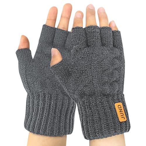 Zolunu Herren winterfingerlose Handschuhe Winter warme Halbfingerhandschuhe verdickte elastische winddichte, flusen gefütterte Handschuhe zum Fahren von Laufsportarten (Dunkelgrau A14) von Zolunu