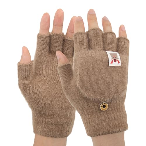 Zolunu Winterfingerlose Handschuhe Winter warmes Cabrio -Flip -Top -Halbfinger -Handschuhe dehnbare Strickhandschuhe zum Fahren von Laufsportarten (Khaki) von Zolunu